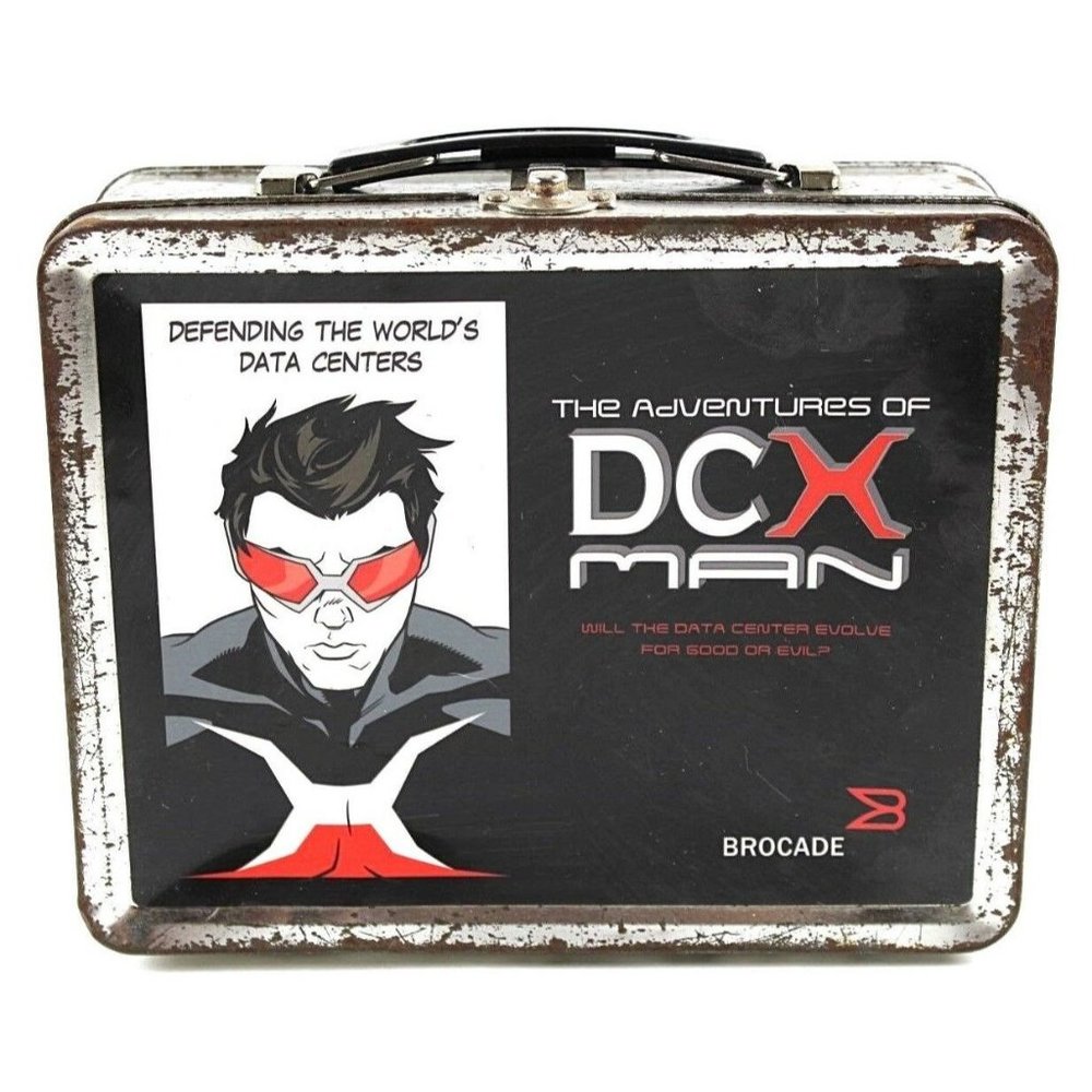 VTG Adventures of DCX Man Metal Lunchbox Brocade 7 5/8" w x 3 1/8" d x 6” high